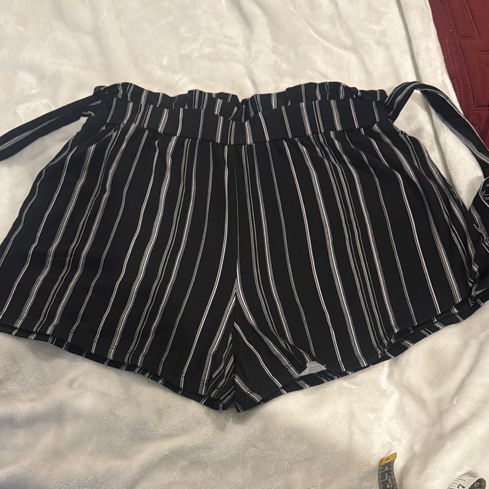 Shosho High Waist Black and White Striped Shorts